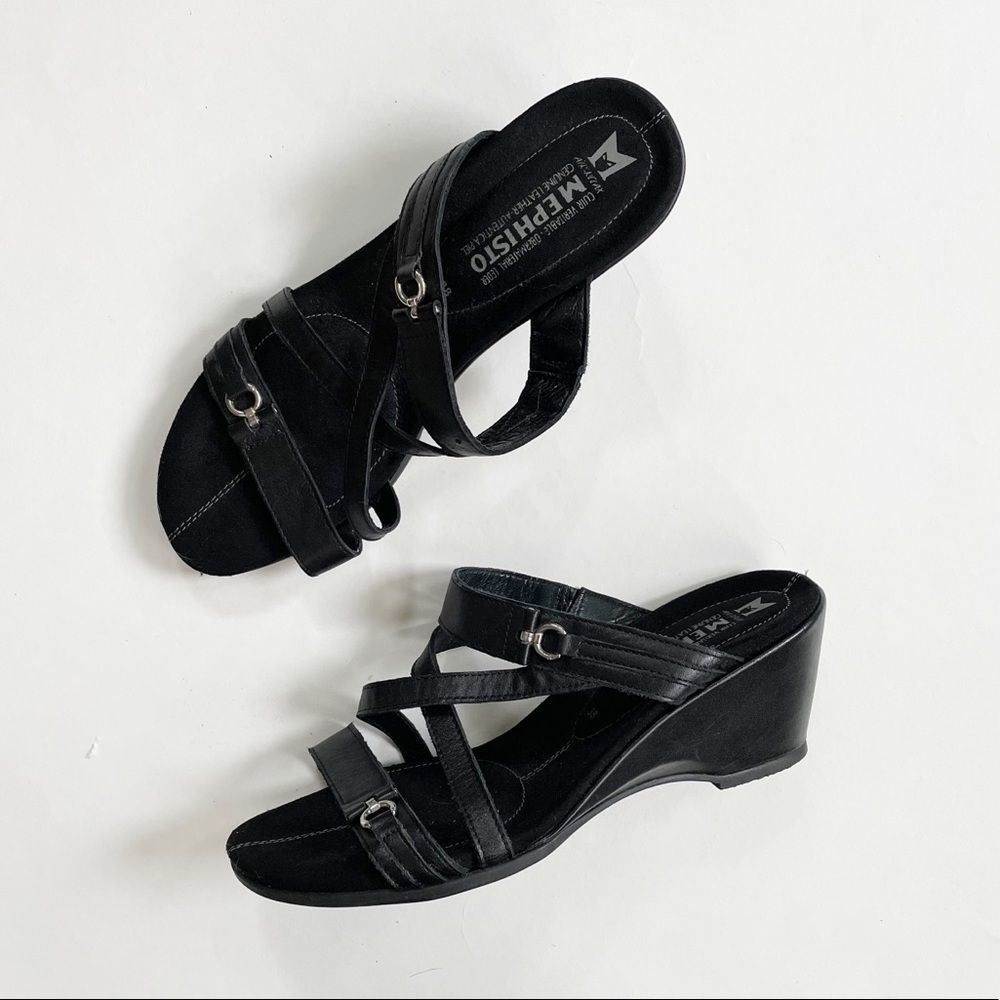 Mephisto Air Relax Black Wedge Sandals Size 38 - Picture 2 of 8